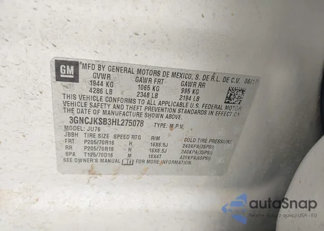 2017 Chevrolet Trax Ls из США, поврежденный, VIN 3GNCJKSB3HL275078